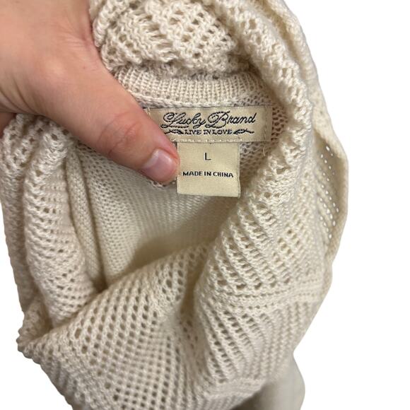 Lucky Brand Cowl Neck Knit Sweater Womens Large Cream Textured Sleeves Pullover - Picture 3 of 9